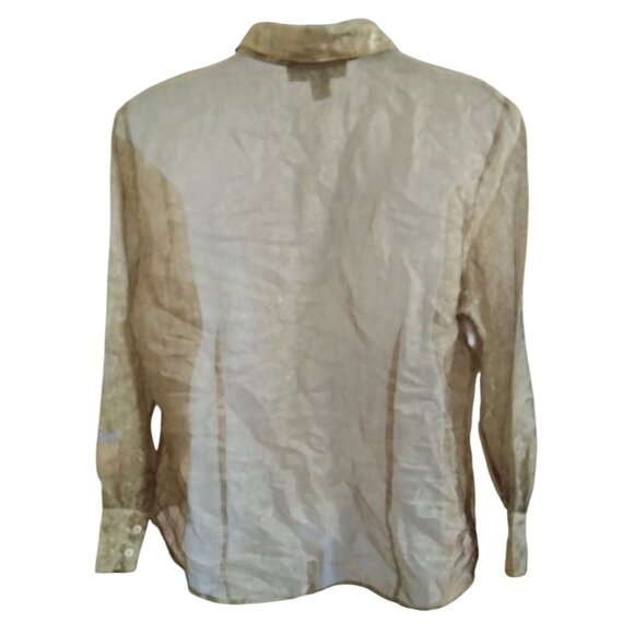 Ashley Stewart Plus Size 18/20 Sheer Top Button-Down Gold Blouse Long Sleeve - Picture 6 of 8